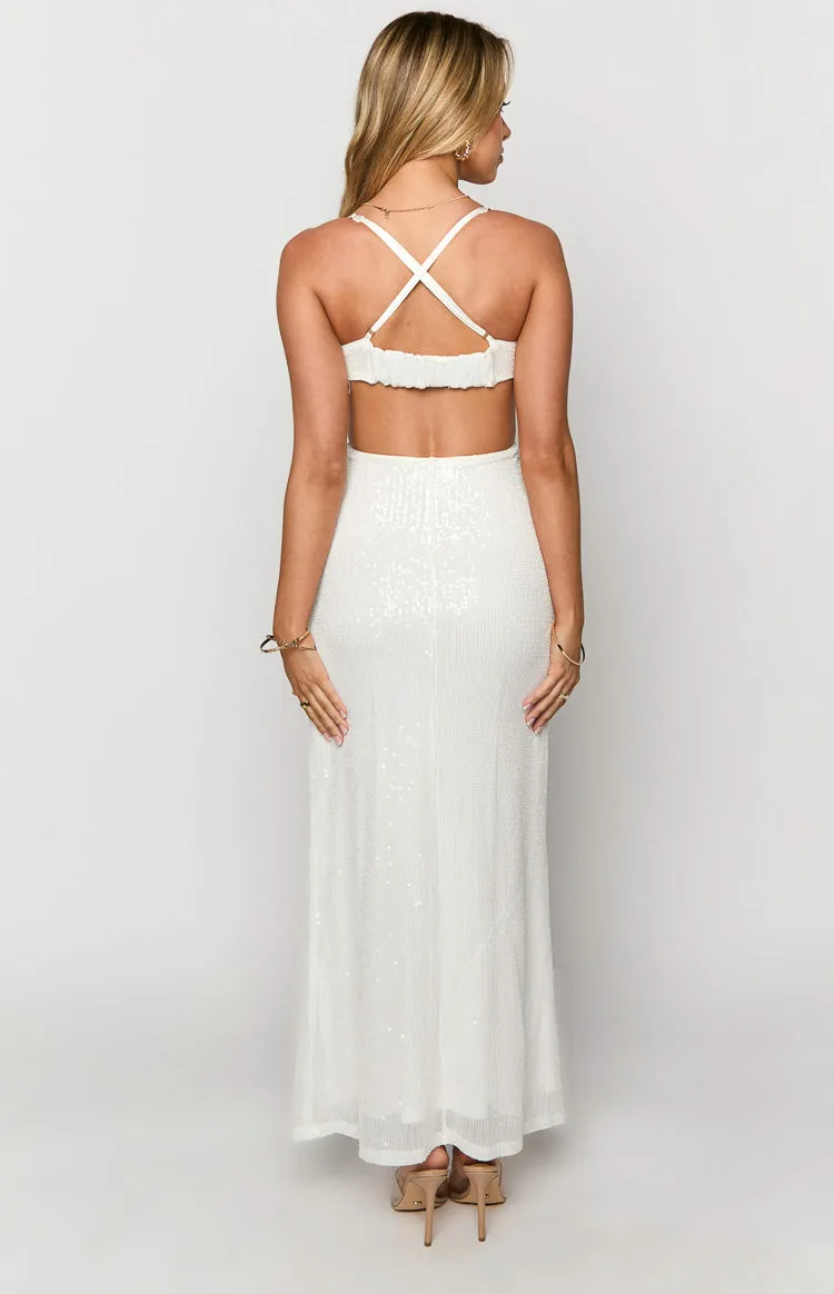 Taleah White Sequin Cut Out Maxi Dress sold by Beginning Boutique product image thumbnail 5