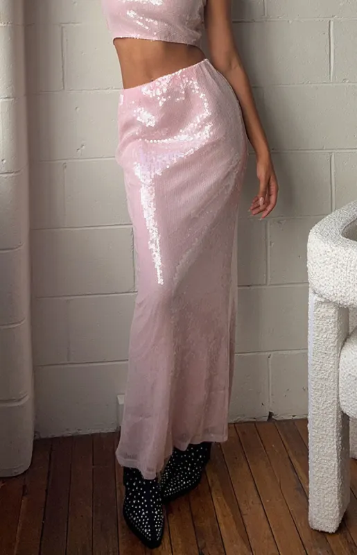 Bellah Pink Sequin Maxi Skirt sold by Beginning Boutique