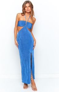 Miranda Blue Midi Dress sold by Beginning Boutique