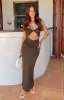 Juliete Brown Midi Dress sold by Beginning Boutique