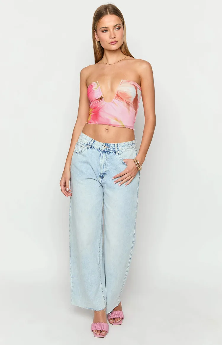 Esha Pink Floral Strapless Crop Top sold by Beginning Boutique product image thumbnail 3