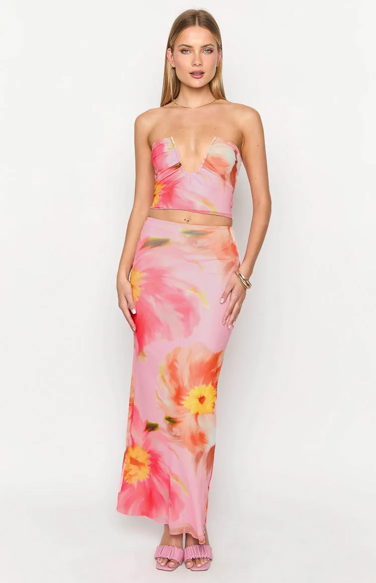 Esha Pink Floral Maxi Skirt sold by Beginning Boutique product image thumbnail 3