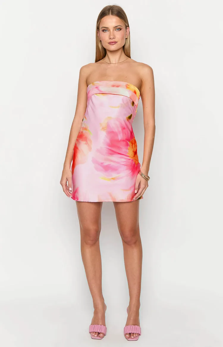 Annie Pink Floral Strapless Mini Dress sold by Beginning Boutique product image thumbnail 5