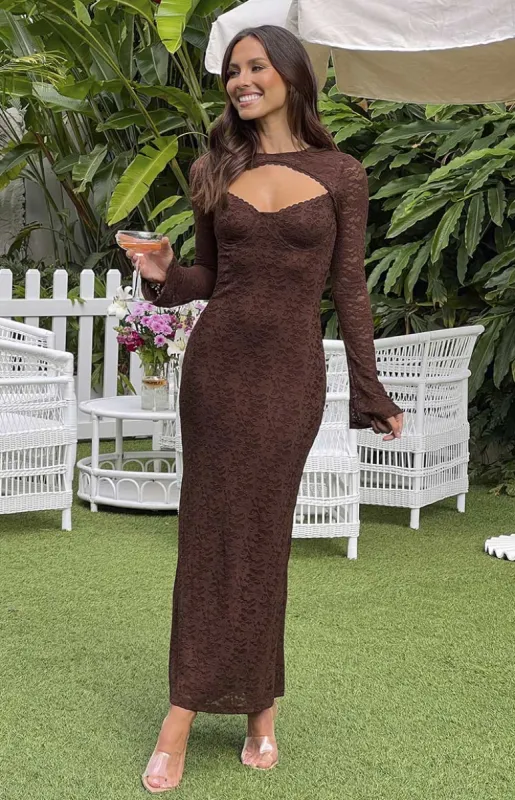 Camielle Brown Maxi Dress sold by Beginning Boutique