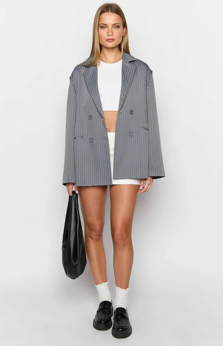 Louis Grey Striped Oversized Blazer sold by Beginning Boutique product image thumbnail 4