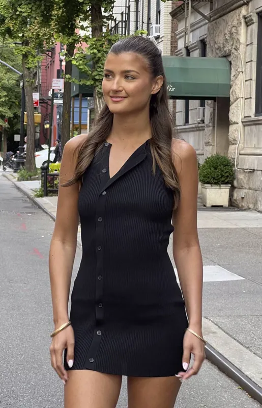 Lumi Black Button Up Mini Dress made by Beginning Boutique