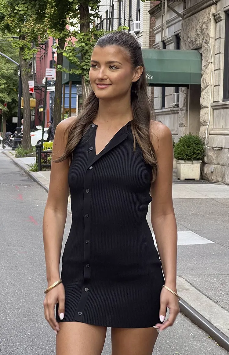 Lumi Black Button Up Mini Dress sold by Beginning Boutique