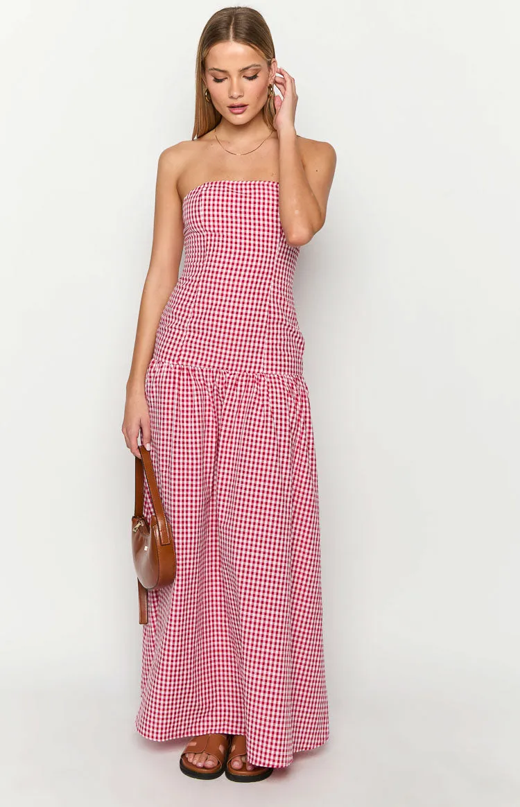 Angela Red Gingham Maxi Dress sold by Beginning Boutique product image thumbnail 2