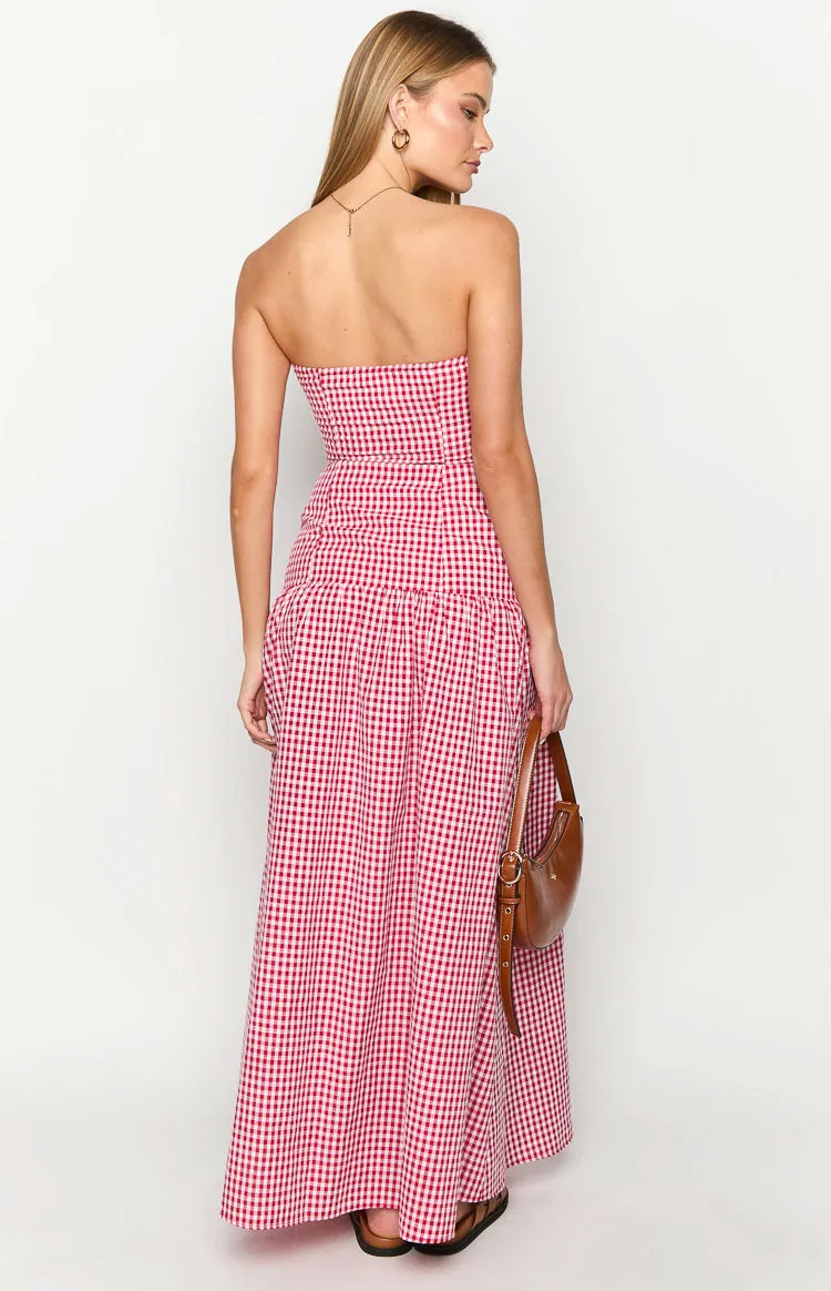Angela Red Gingham Maxi Dress sold by Beginning Boutique product image thumbnail 5