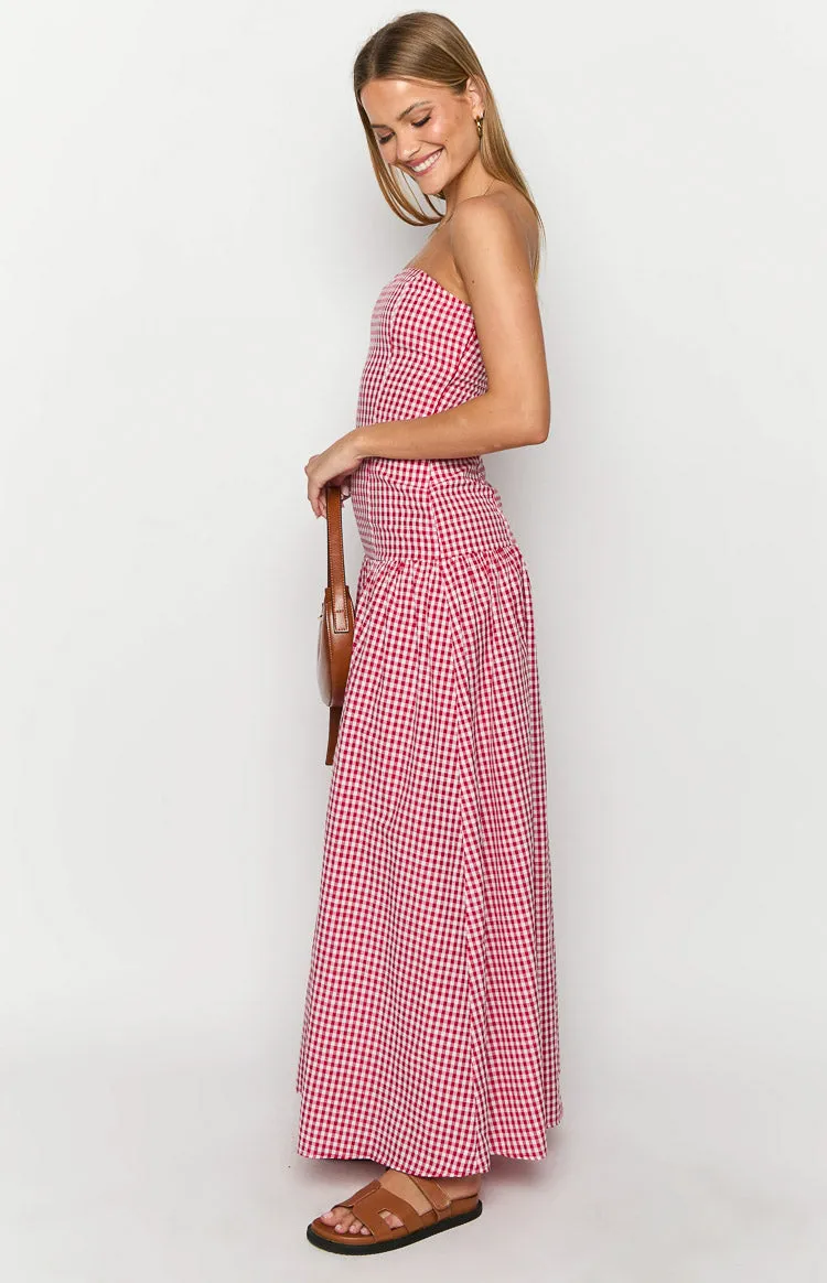 Angela Red Gingham Maxi Dress sold by Beginning Boutique product image thumbnail 4