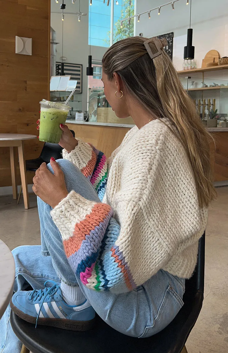 Bad Habits Cream Multi Knit Cardigan sold by Beginning Boutique