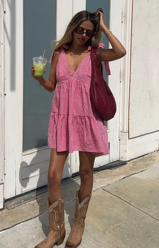 Angel Girl Red Gingham Mini Dress sold by Beginning Boutique
