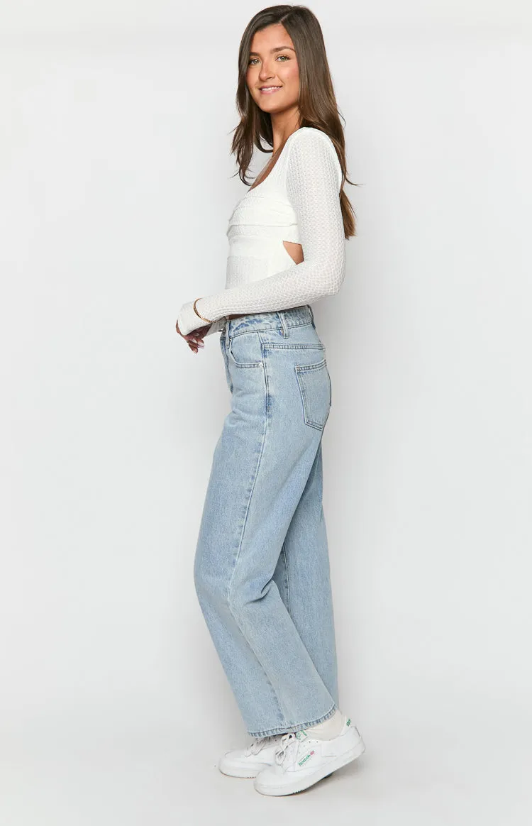 Calliope Light Wash Mid Rise Slouchy Jeans sold by Beginning Boutique product image thumbnail 4
