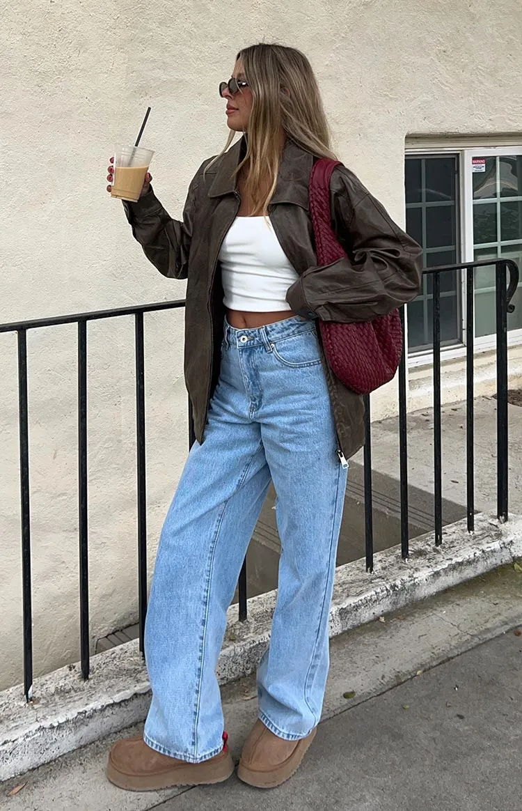 Calliope Light Wash Mid Rise Slouchy Jeans sold by Beginning Boutique