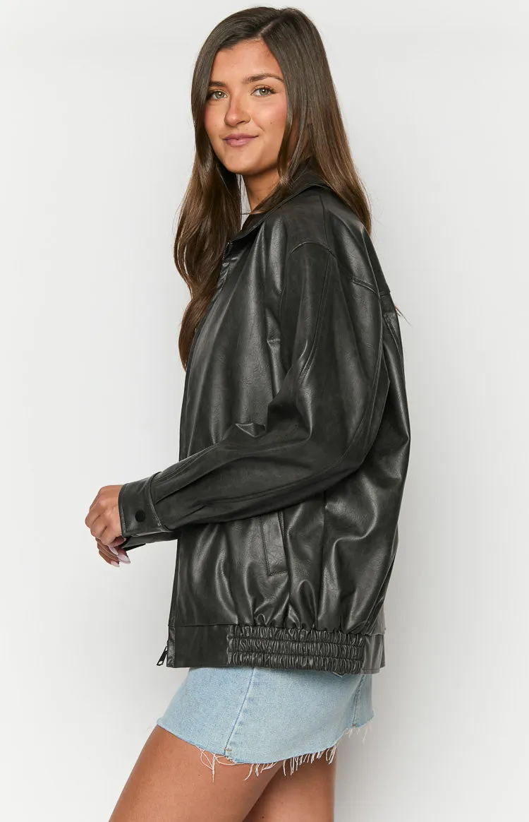 Abbi PU Vintage Black Bomber Jacket sold by Beginning Boutique product image thumbnail 4