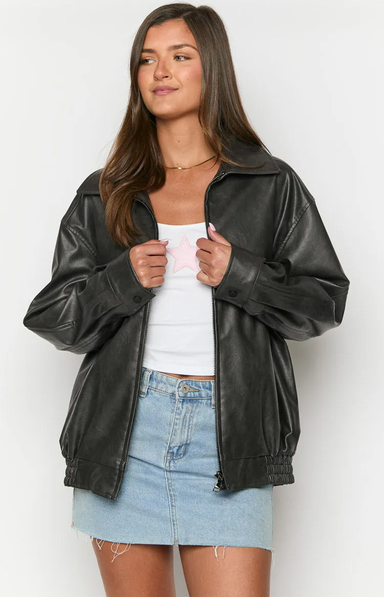 Abbi PU Vintage Black Bomber Jacket sold by Beginning Boutique product image thumbnail 2