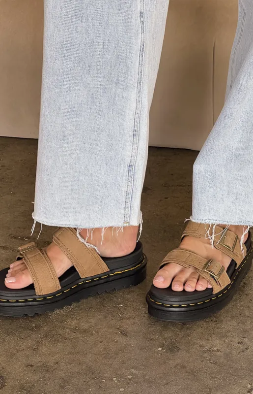 Dr. Martens Myles Slide Sandal Tan Tumbled Nubuck sold by Beginning Boutique