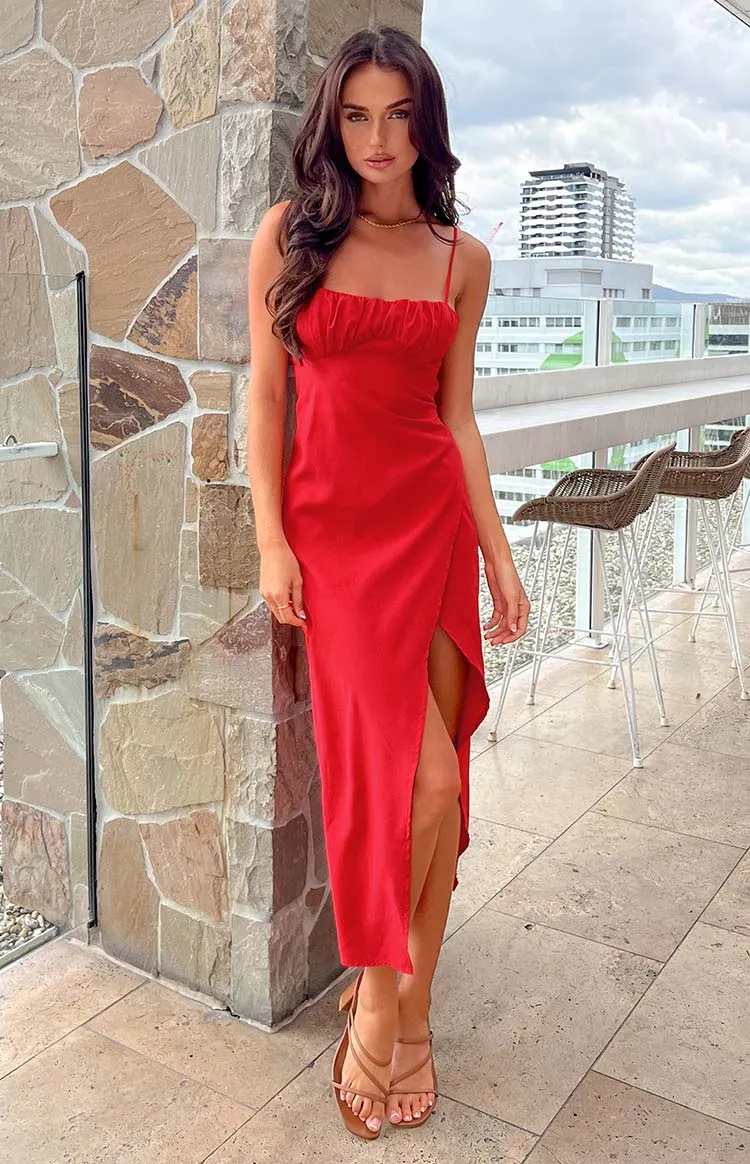 Kirrily Red Midi Dress sold by Beginning Boutique