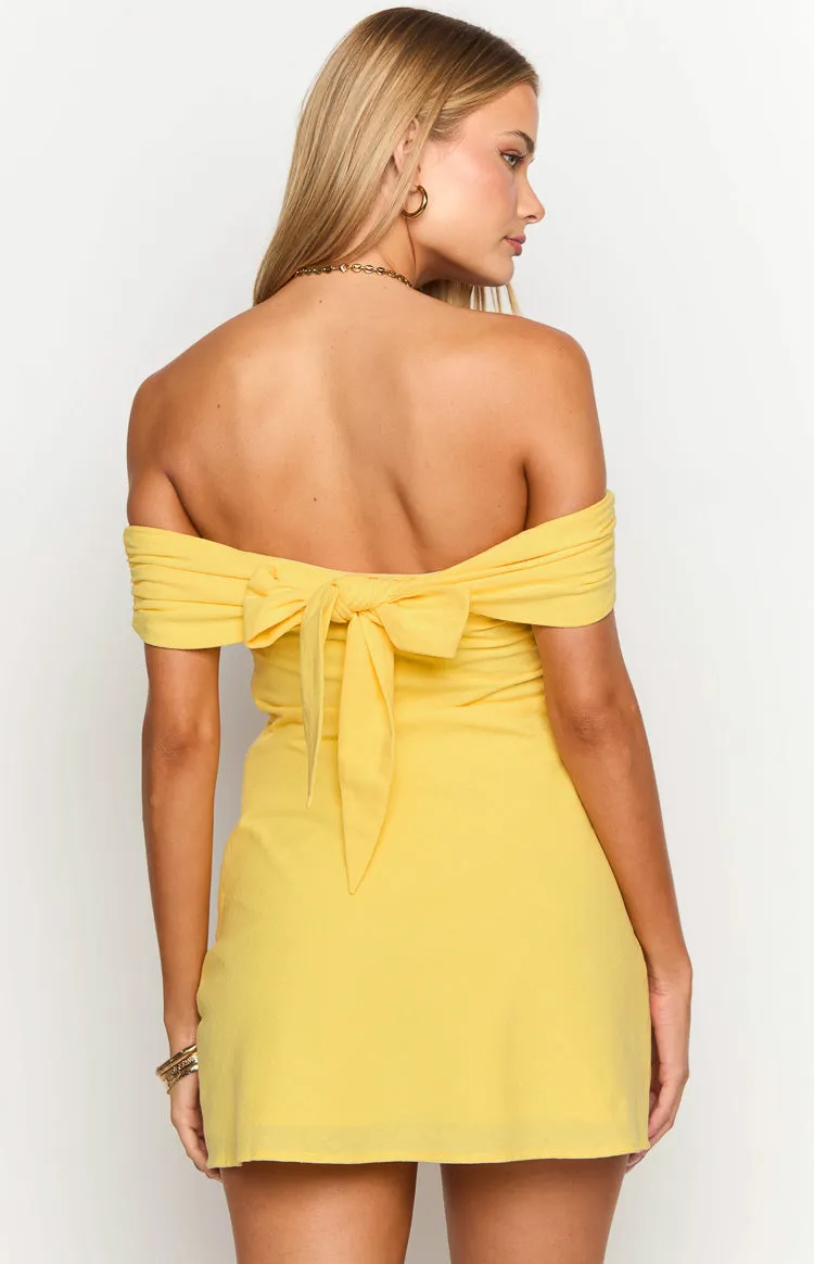Primrose Yellow Off the Shoulder Mini Dress sold by Beginning Boutique product image thumbnail 5
