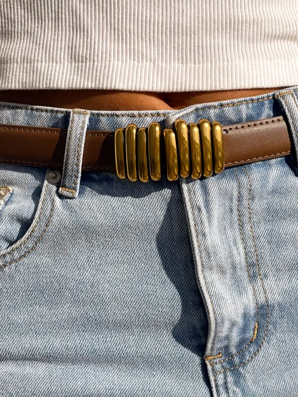 Elara Brown PU Belt sold by Beginning Boutique