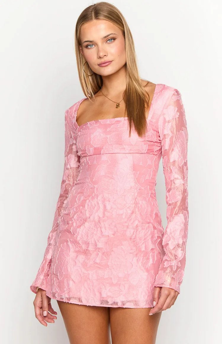 Iggy Pink Floral Long Sleeve Mini Dress sold by Beginning Boutique product image thumbnail 2