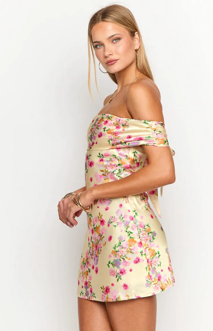 Primrose Yellow Bloom Off the Shoulder Mini Dress sold by Beginning Boutique product image thumbnail 4