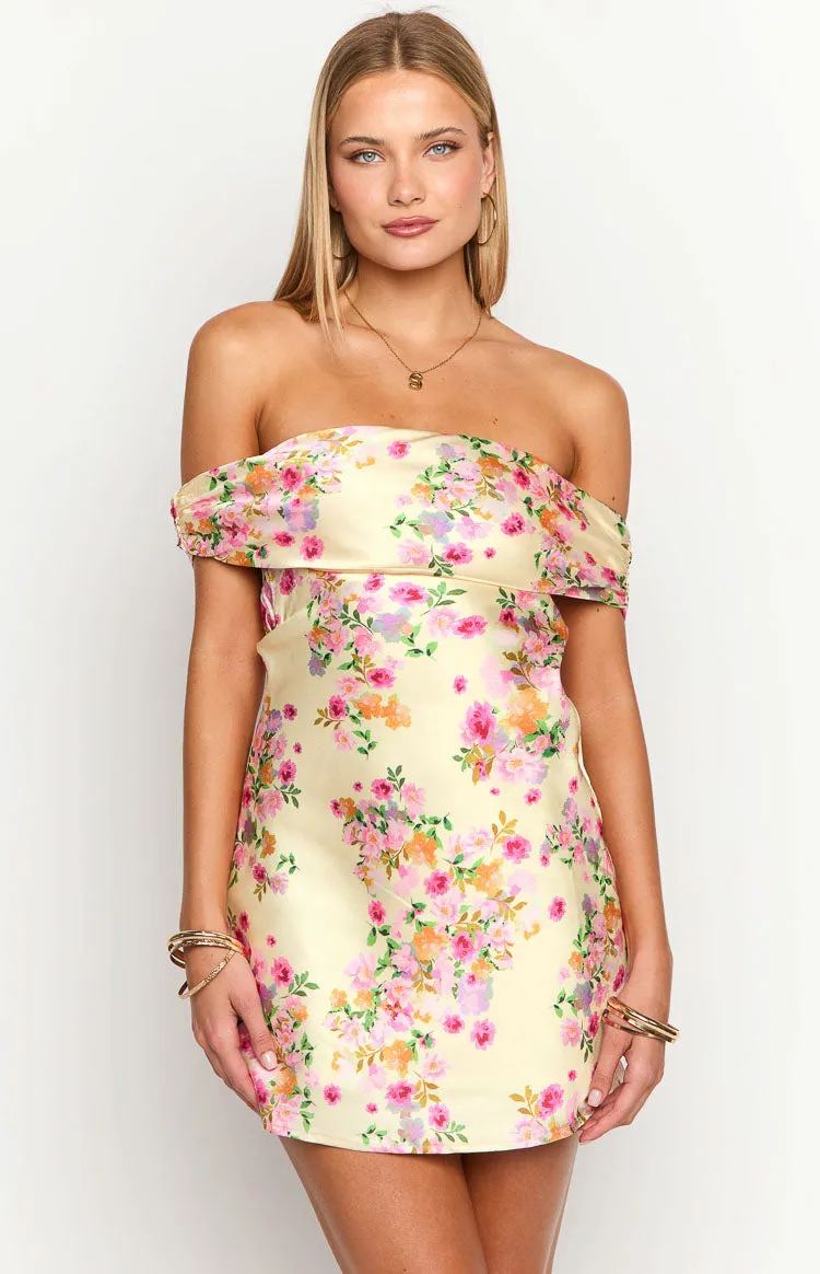 Primrose Yellow Bloom Off the Shoulder Mini Dress sold by Beginning Boutique product image thumbnail 2