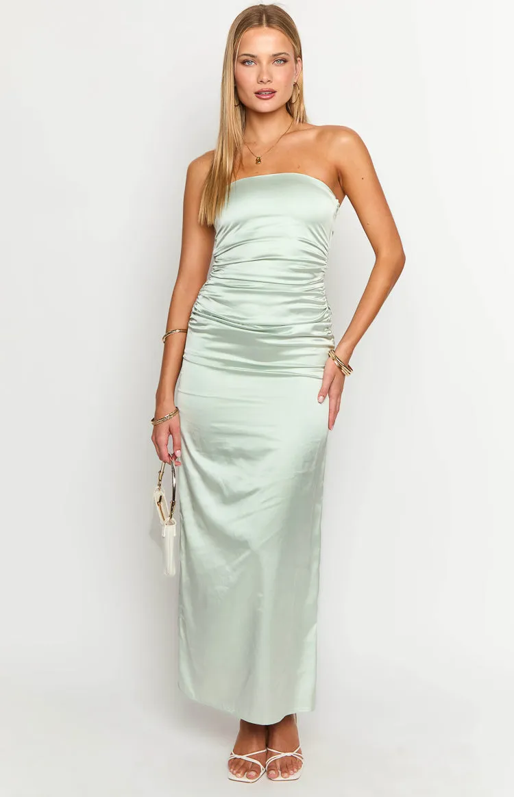 Sage Bloom Satin Strapless Maxi Dress sold by Beginning Boutique product image thumbnail 2