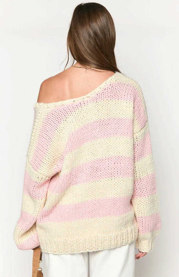 Delvey Pink Striped Chunky Knit Sweater sold by Beginning Boutique product image thumbnail 2