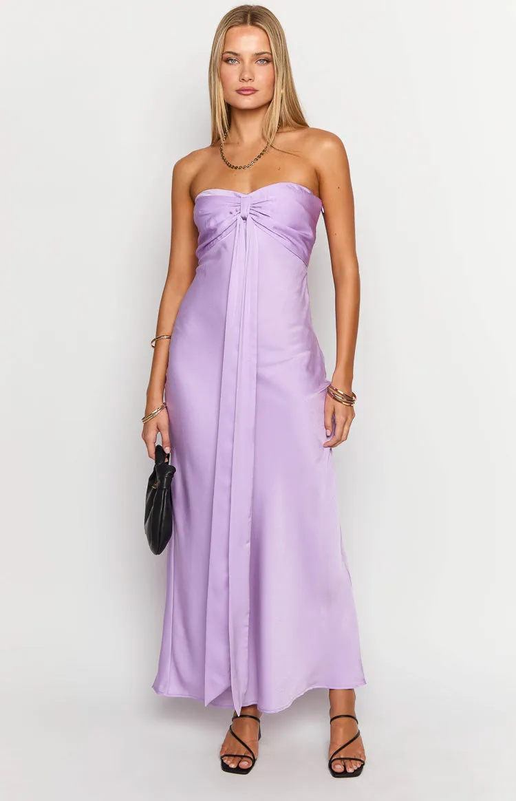 Ariella Lilac Satin Strapless Maxi Dress sold by Beginning Boutique product image thumbnail 3