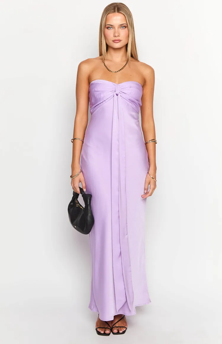 Ariella Lilac Satin Strapless Maxi Dress sold by Beginning Boutique product image thumbnail 2
