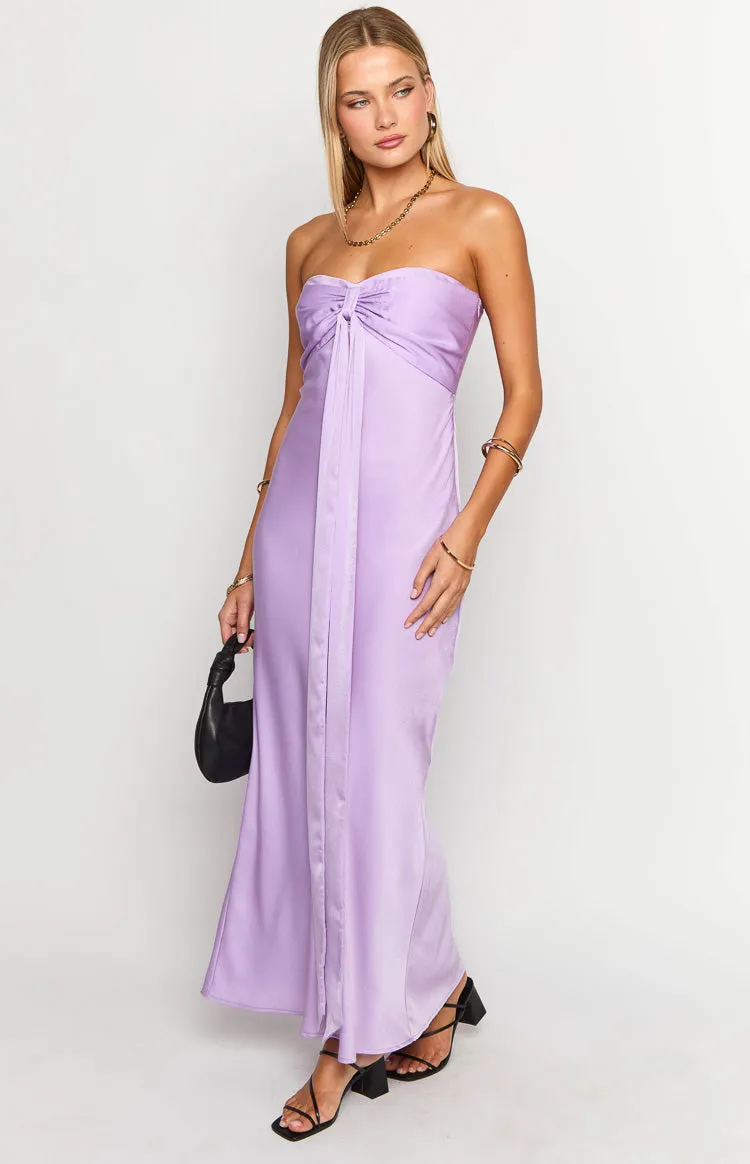 Ariella Lilac Satin Strapless Maxi Dress sold by Beginning Boutique product image thumbnail 4