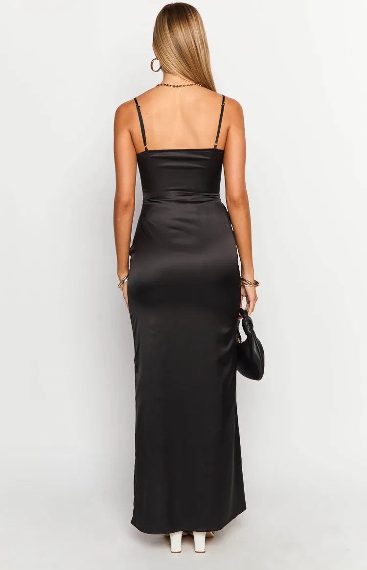 Nahanee Black Satin Ruffle Maxi Dress sold by Beginning Boutique product image thumbnail 5