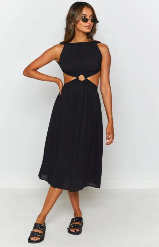 Odessa Backless Midi Dress Black sold by Beginning Boutique