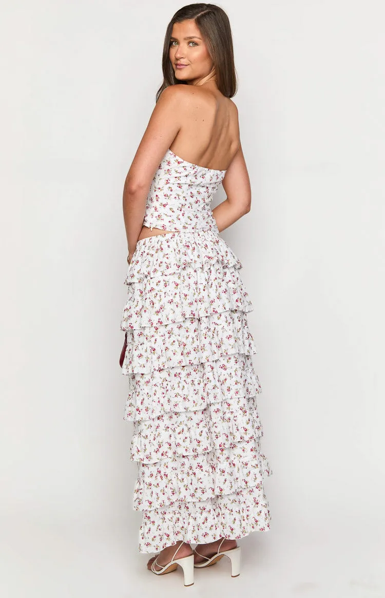 Paisley White Floral Ruffle Maxi Skirt sold by Beginning Boutique product image thumbnail 5