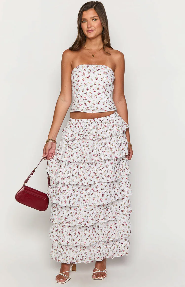 Paisley White Floral Ruffle Maxi Skirt sold by Beginning Boutique product image thumbnail 3