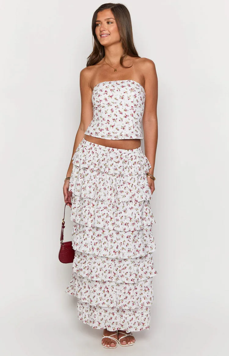 Paisley White Floral Ruffle Maxi Skirt sold by Beginning Boutique product image thumbnail 2