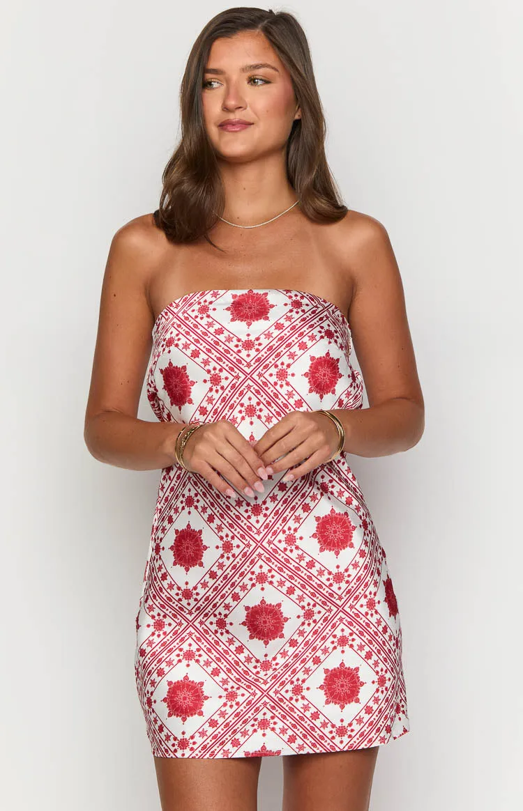 Ellie Red Tile Print Mini Dress sold by Beginning Boutique product image thumbnail 2