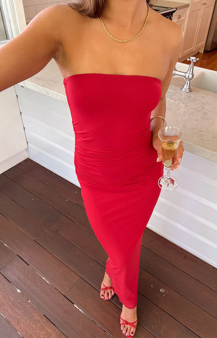 Imogen Red Maxi Dress sold by Beginning Boutique