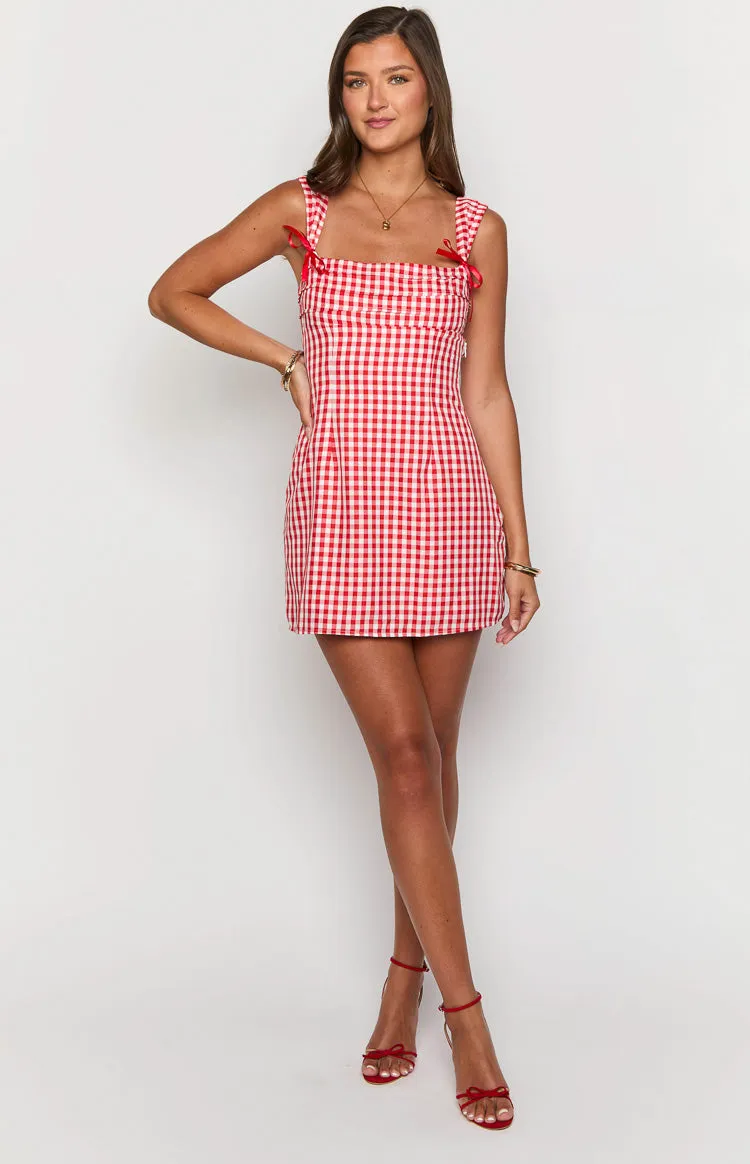 Layla Red Gingham Tie Back Mini Dress sold by Beginning Boutique product image thumbnail 3