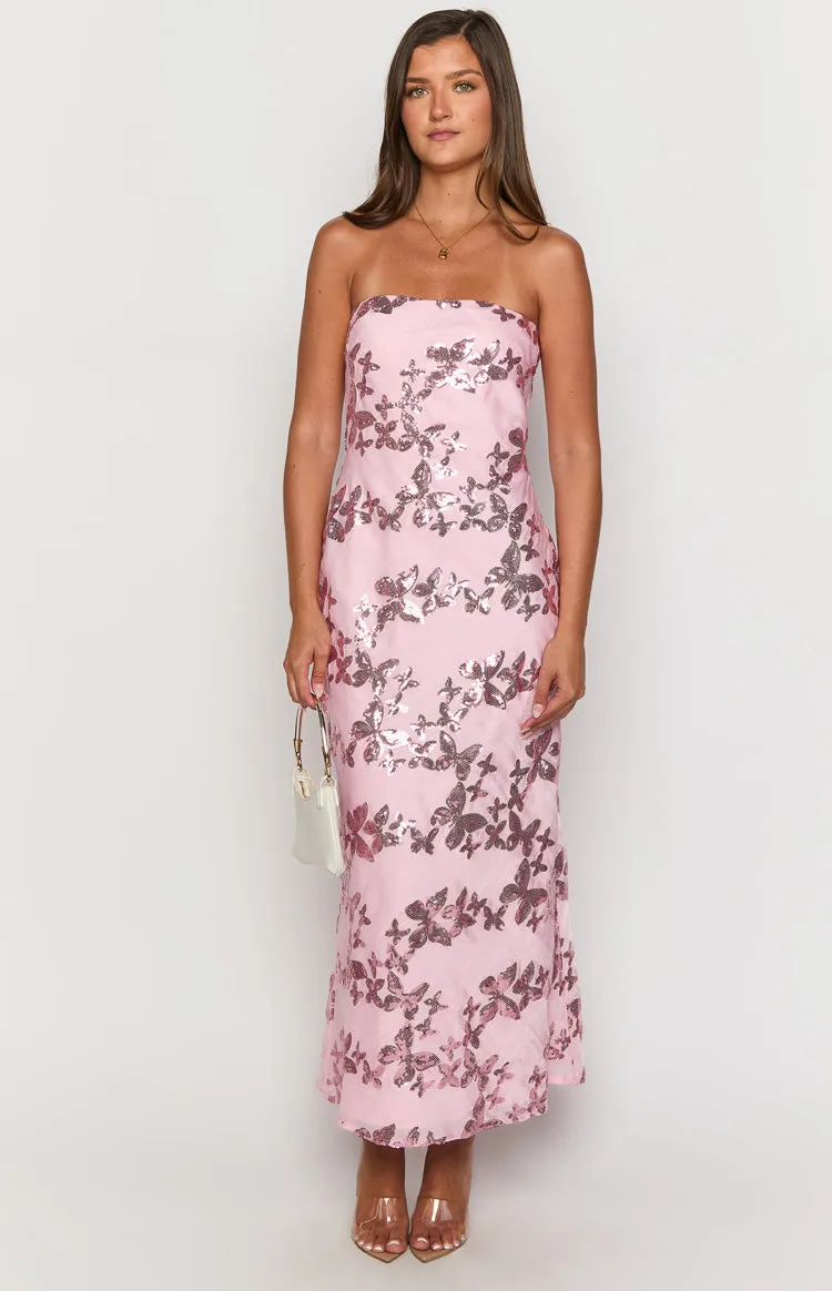 Tari Pink Butterfly Sequin Maxi Dress sold by Beginning Boutique product image thumbnail 2