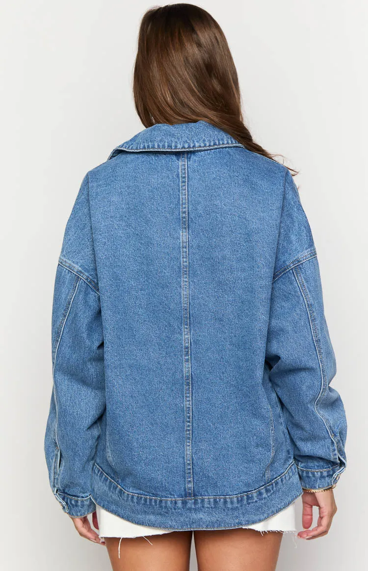 Abigail Mid Wash Denim Bomber Jacket sold by Beginning Boutique product image thumbnail 5