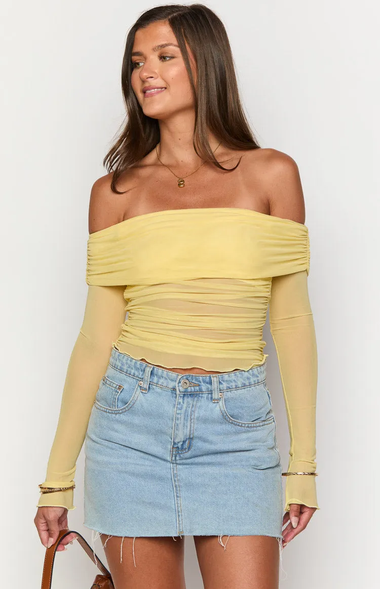 Sky Yellow Mesh Off Shoulder Top sold by Beginning Boutique product image thumbnail 2