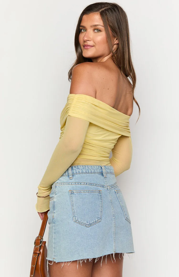 Sky Yellow Mesh Off Shoulder Top sold by Beginning Boutique product image thumbnail 5