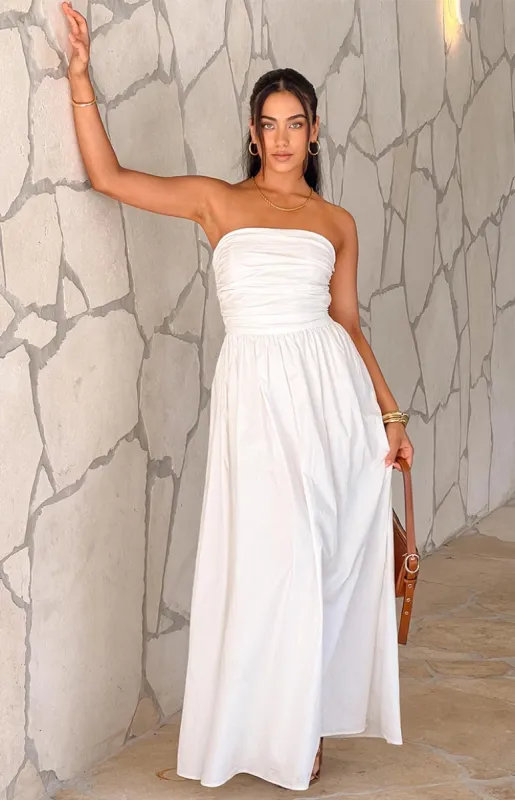 Josianne White Strapless Maxi Dress sold by Beginning Boutique