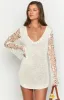 Amlee White Crochet Long Sleeve Mini Dress sold by Beginning Boutique