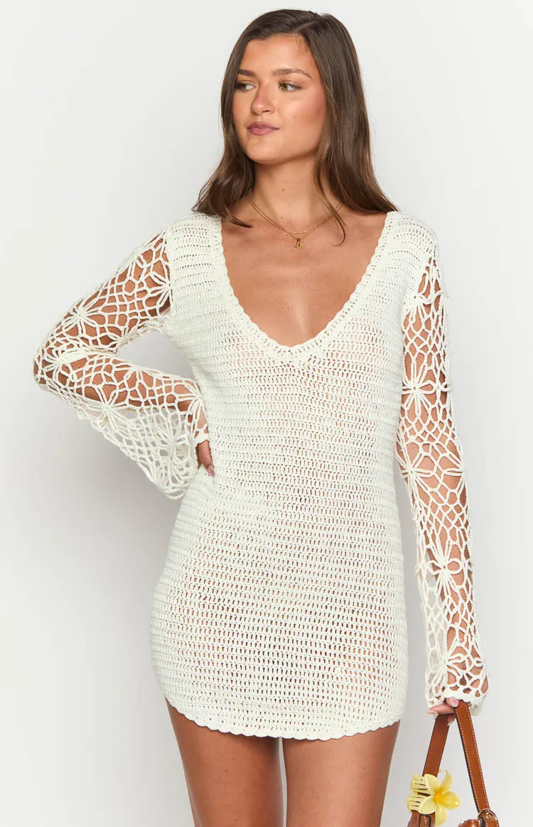 Amlee White Crochet Long Sleeve Mini Dress sold by Beginning Boutique product image thumbnail 2