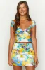 Anna Blue Floral Satin Top sold by Beginning Boutique