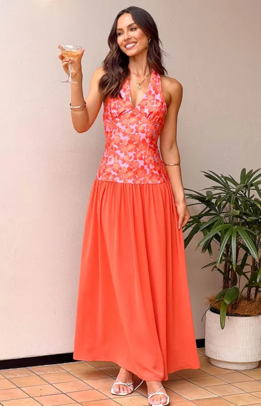 Roxanne Orange Floral Maxi Dress sold by Beginning Boutique