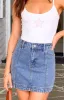 Darcy Mid Wash Denim High Waisted Mini Skirt sold by Beginning Boutique
